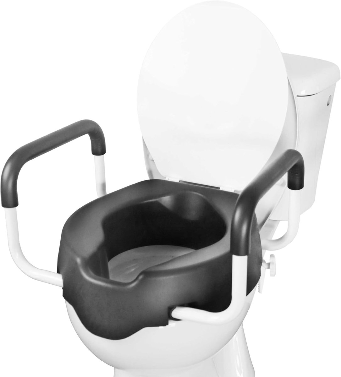 Toiletverhoger Met Handgrepen - Zitverhoger Badkamer - Ondersteuning Bij Zitten - Zachte Padded Armleuningen - 10 Cm Verhoging - Wit
