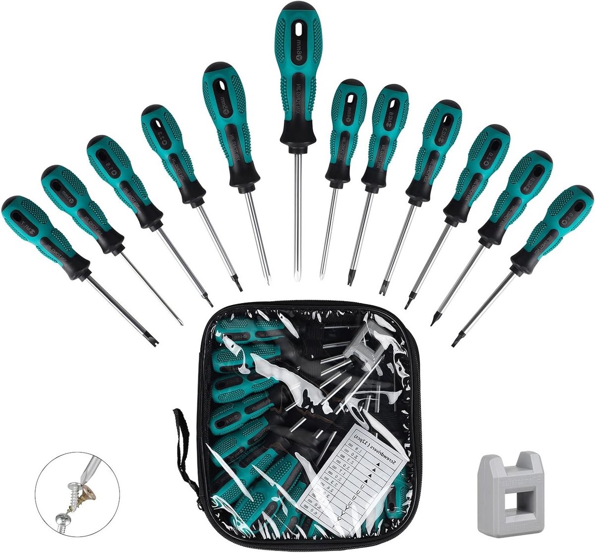 12-Piece Hand Screwdriver Set met Magnetizer - Tool Set voor Computer, Auto, Meubels, Reparatie en 3 Speciale Schroeven: U, Y, 9 Maten