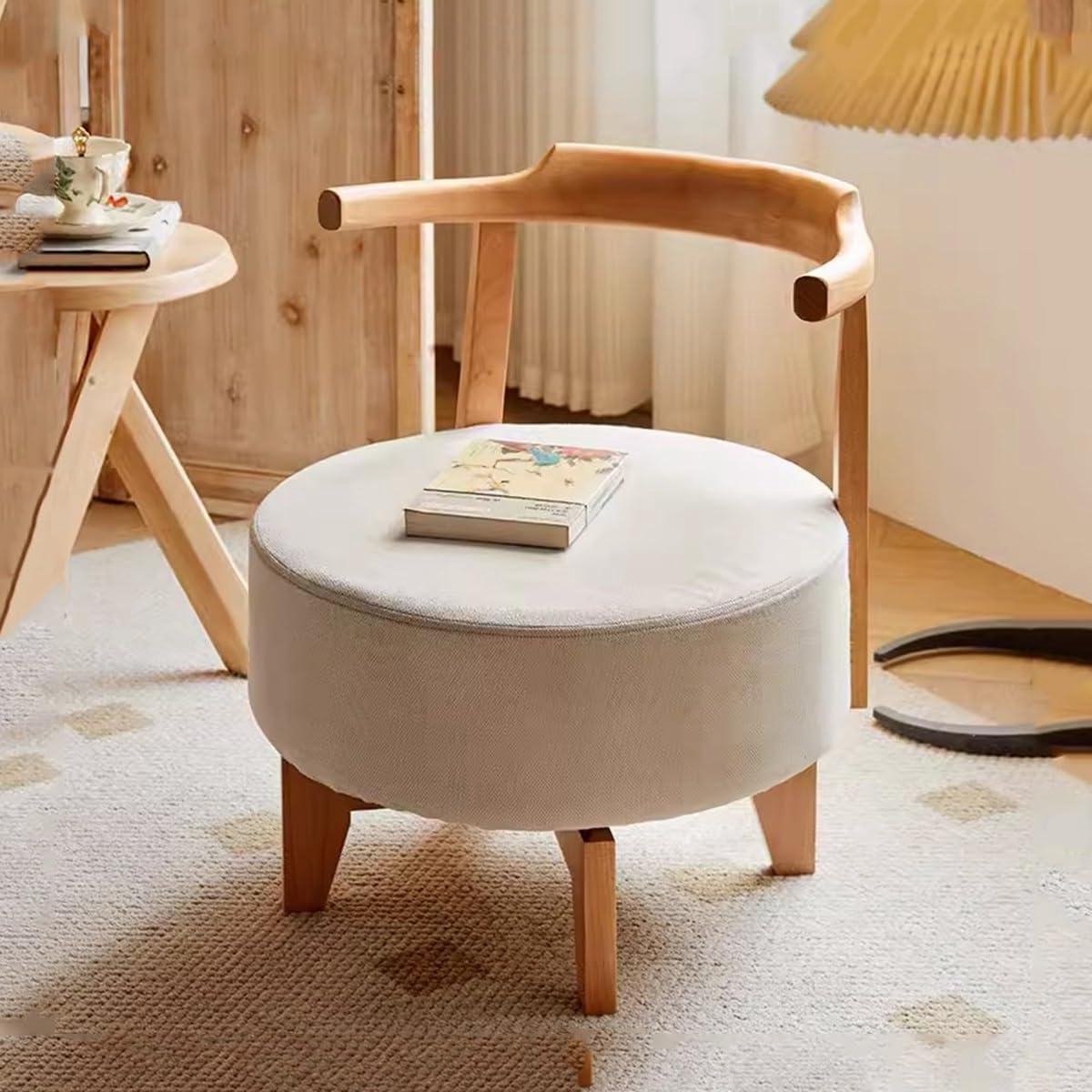 Draaibaar Krukje - Ottomaan Poef - Voetensteun Bureau - Zitting Draait 360° - 53 x 545 x 625 cm - Houtkleurig