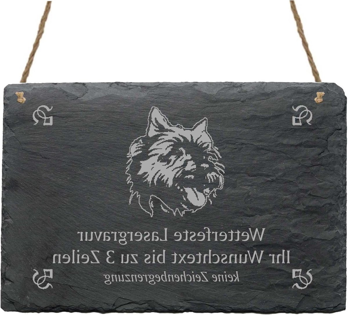Leistenen bord - Honden decoratie - Huis versieren - Gepersonaliseerde gravure - 22 x 16 cm - Grijs