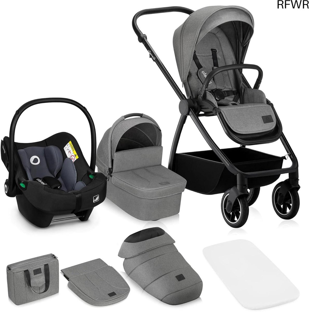 Kinderwagen 3-in-1 - Reiswieg Buggy - Veilig Transport - ADAC Gecertificeerd - Tot 22kg - Grijs