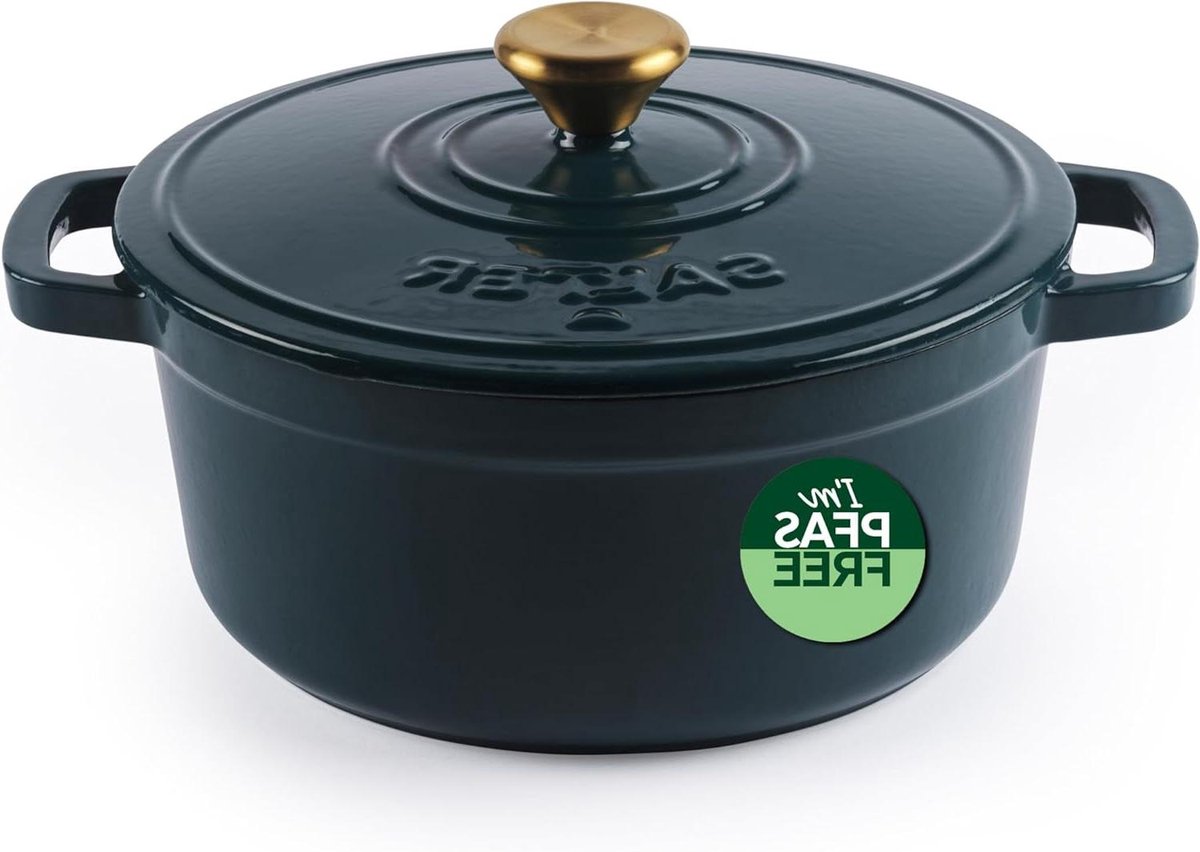 Gietijzeren Braadpan - Soepketel Dutch Oven - Langzaam Garen - Zelfbedruipend Deksel - 2 Liter 20 cm - Groen