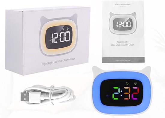 Kinderwekker Nachtlamp - Digitale Klok - Kind Wakker Houden - RGB Kleuren Verlichting - 12/24 Uurs Instelling - Wit — afbeelding 5