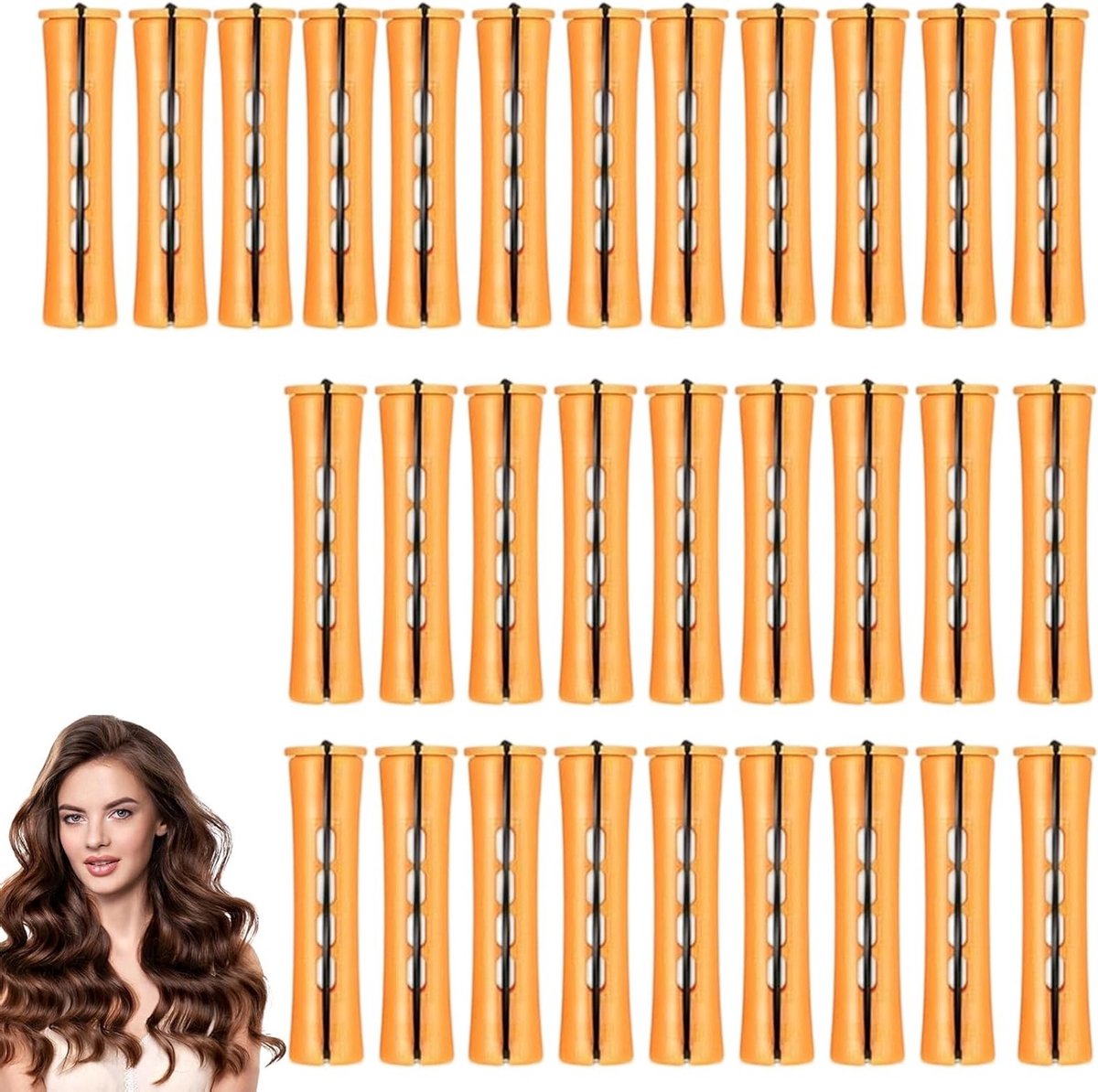 Krultang Set - Haarrollers - Zonder Hitte Krullen - Antislip Elastiek - 30 Stuks - Oranje