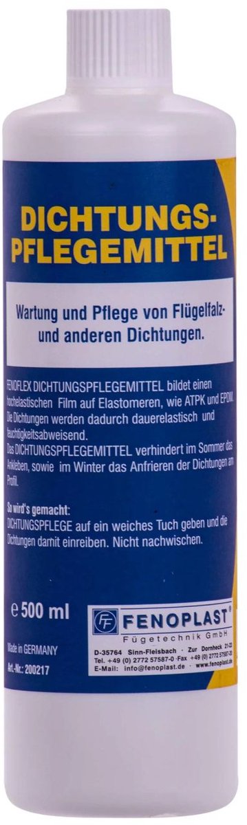 Fenoflex Dichtingspflegemiddel 500ml voor intensieve bescherming en onderhoud van rubber afdichtingen – voorkomt uitdrogen, bevriezen en behoudt optimale flexibiliteit voor auto-, raam- en deurrubbers
