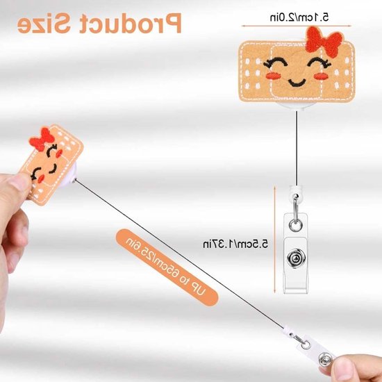 8 Stuks Retractable Badge Reel Houder van Vilt, Schattige ID Badge Clips voor Verpleegkundigen, Artsen en Studenten met Lanyard — afbeelding 5
