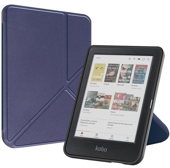 Blauw hoesje geschikt voor Kobo Clara BW - Bescherm Case - Trifold - Book Cover - Tablet Cover - Donkerblauw - CHPN — afbeelding 3
