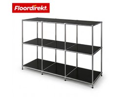 FLOORDIREKT Metalen Rek Concept Epure MK-018 - Open staand rek met 3 planken - Sideboard & lowboard van metaal - 116 x 40 x 82 cm - Zwart - Modern design - Voor woonkamer, kantoor & hal - Stevig en veelzijdig - Verkrijgbaar in verschillende kleuren