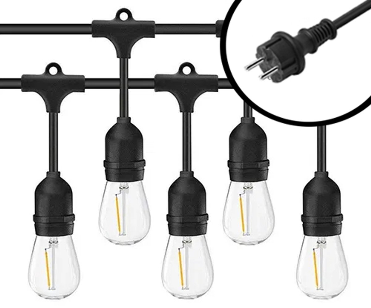 40m Arena LED Prikkabel - IP65 Lichtsnoer Buiten - koppelbaar - Lampjes Slinger - inclusief 40x E27 lampen - Eco - Incl. Stekker