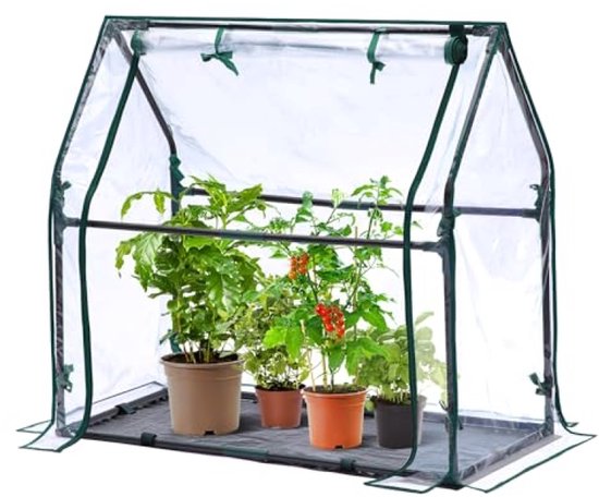 Mini-broeikas - Draagbare plantentent voor binnen en buiten, 91 x 46 x 84 cm, transparant PVC, deur met ritssluiting, inclusief waterdichte mat