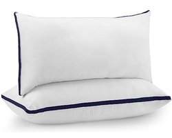 Set van 2 kussens 40x70 cm - Hoofdkussens met holle vezelvulling - Zacht en ademend - Marineblauw