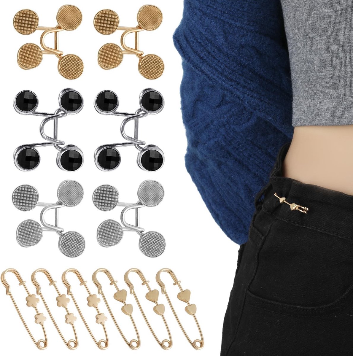 12 Stuks Verstelbare Tailleknoppen, Verwijderbare Tailleknop zonder Naaien voor Losse Jeans en Rokjes, Ideaal voor Comfort en Pasvorm