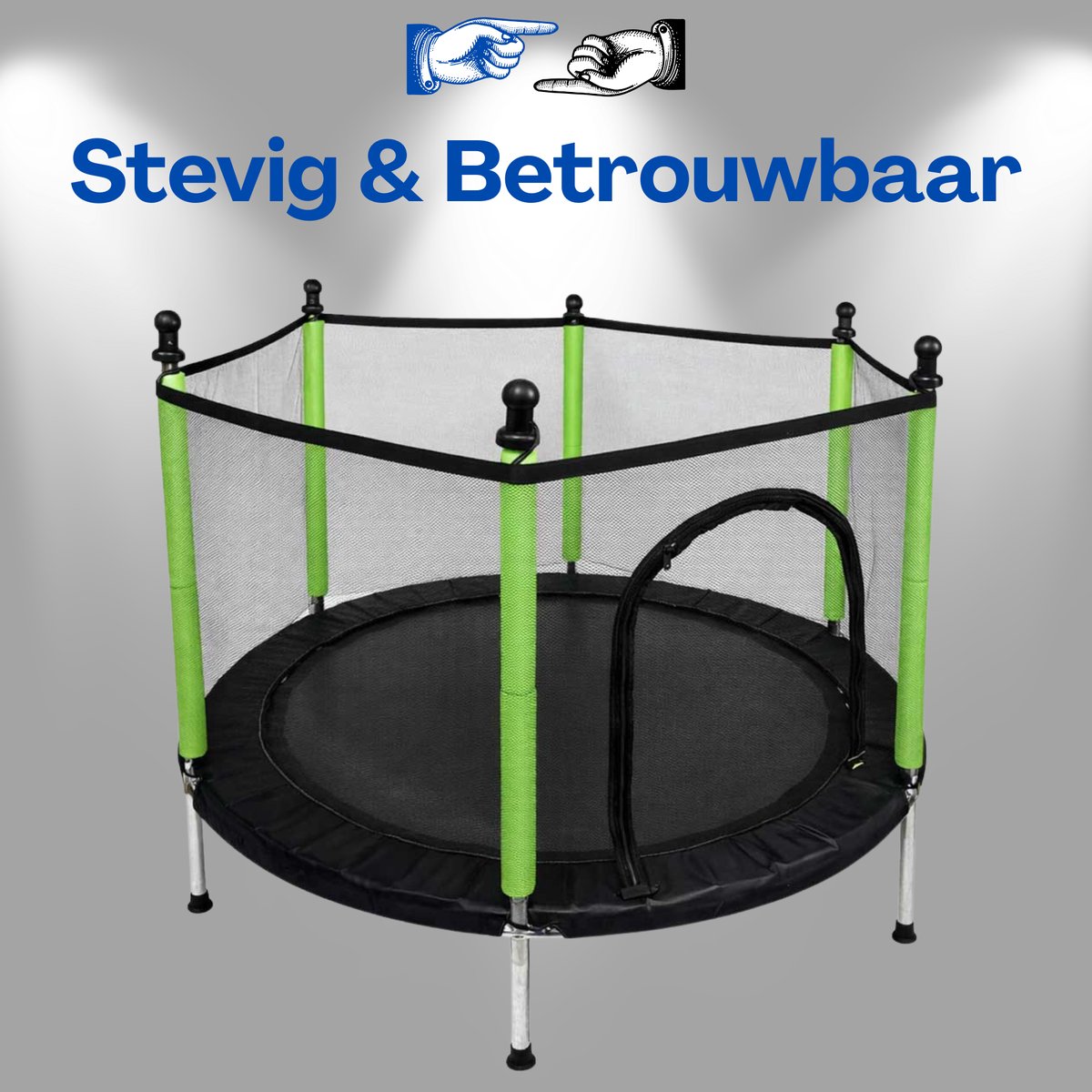 Trampoline voor kinderen - 140 cm met veiligheidsnet en ritsingang - Mini tuintrampoline met stabiel frame, antislip poten, springmat en ballen - Compacte trampoline voor tuin en binnen gebruik, veilig en stevig Met Ebook — afbeelding 4