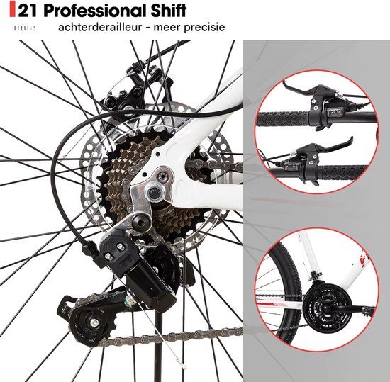 Dames mountainbike - Voor volwassenen - 21 versnellingen, vergrendelbare verende vork, dubbele schijfremmen, aluminium frame - Groen, 51/66/69 cm van Merkloos — afbeelding 4