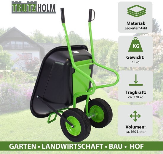 2-wiel kruiwagen 160 L 220 kg Tuinkrui Kruiwagen Kruiwagen Kruiwagen Massieve rubberen banden Metalen velg groen — afbeelding 2