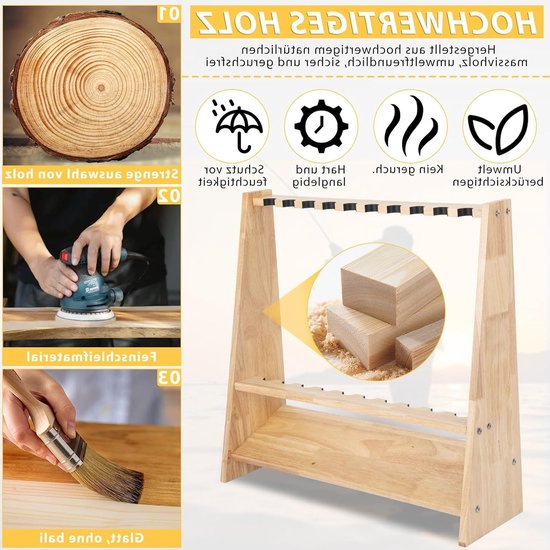 Houten hengelstandaard voor 10 hengels met montageaccessoires - 60 x 18 x 58 cm, duurzaam en praktisch van houten — afbeelding 4