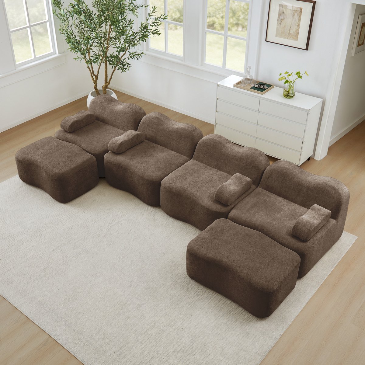 FloraGrace U-Bank Zonder Frame - 4-Zits Modulair Met 2 Hockers - Golfvormig Comfort - Woon