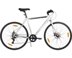Racefiets – Voor heren en dames – 7 versnellingen / dubbele schijfrem / lichtgewicht frame – Aluminium / Zilver / Maat L (71 cm)