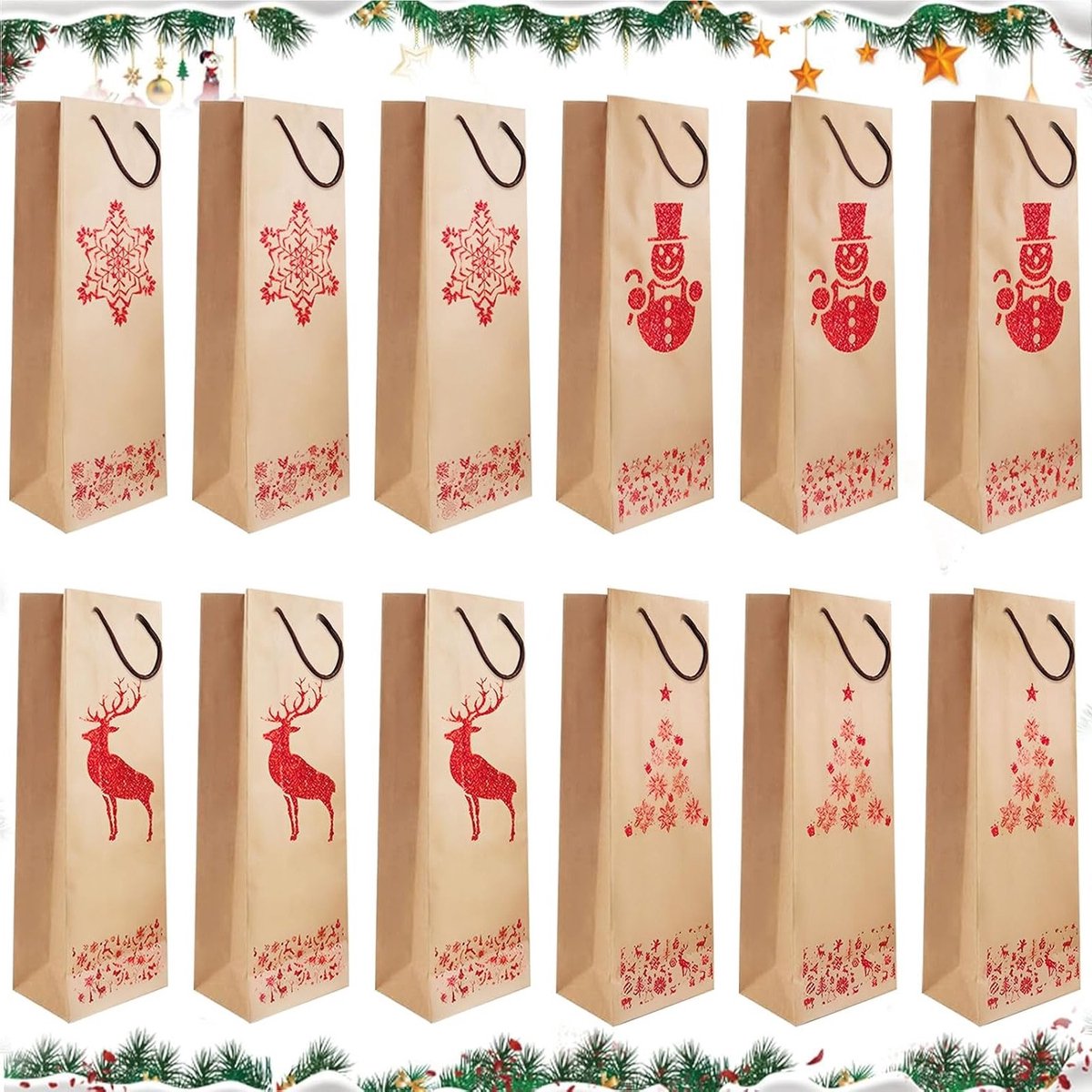 12 Stuks Wijn Cadeautassen voor Flessen, Luxe Cadeauverpakking voor Wijn en Champagne, Perfect voor Feestdagen en Speciale Gelegenheden