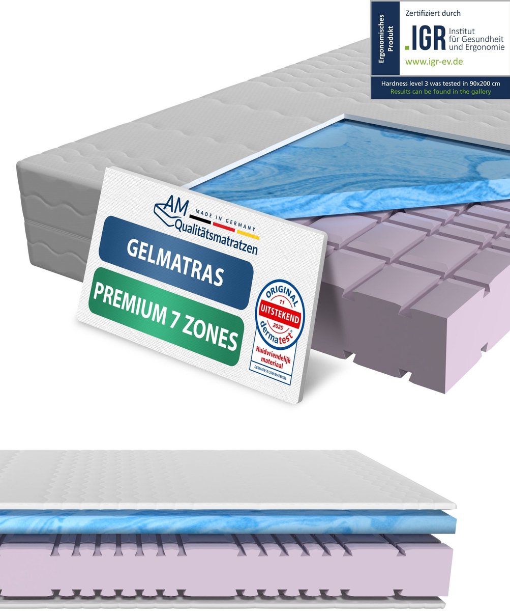 AM Qualitätsmatratzen Premium gelschuim matras 100x200cm - Gemiddeld (H3) - Hoogwaardig matras met 4cm gelschuim deklaag - 23cm hoogte - Made in Germany - 100 x 200 Wit