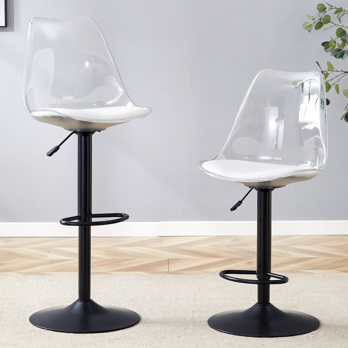 MIVRAY Barkrukken Set Van 2 60-80 Cm - In Hoogte Verstelbaar En Draaibaar - Voor Keuken En Bistro - Metaal Kunststof Zwart