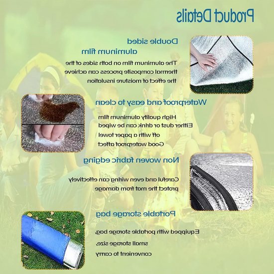 Isolatiemat van Aluminium voor Kamperen, Opvouwbare Slaapmat, Thermische Bodemmat en Comfortabele Foam Mat van Merkloos — afbeelding 4