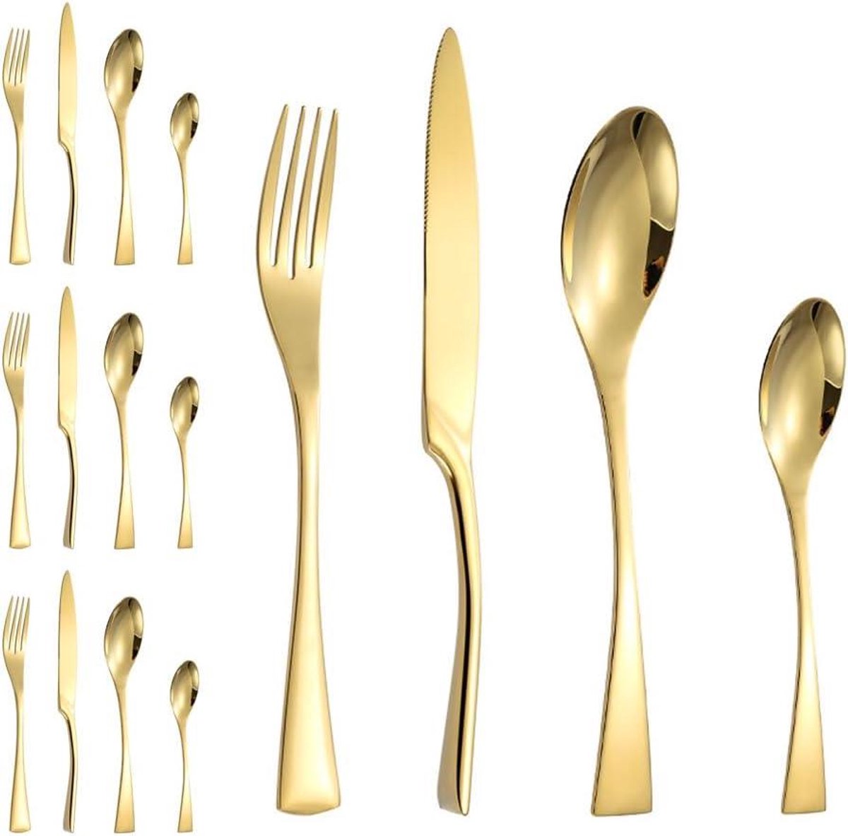 Bestekset RVS - Serviesgoed Tafelgerei - Thuis Dineren Feesten - Visstaart Handvat - 16 Delig - Goud
