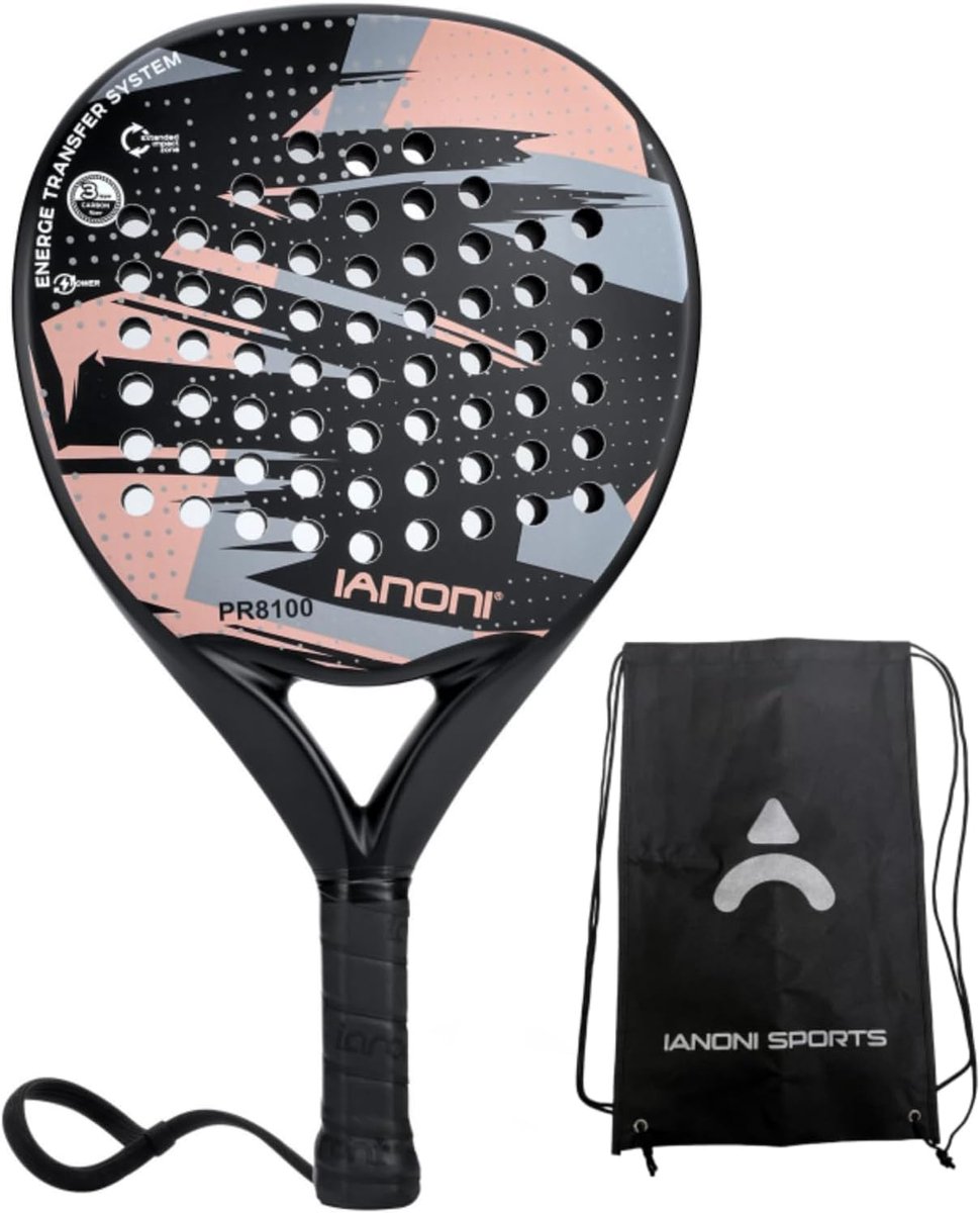 IANONI PR8100 Padel Racket – Carbon Fiber 3-Layer – Power & Controle – Anti-Slip Grip – Unisex – Inclusief Polsband