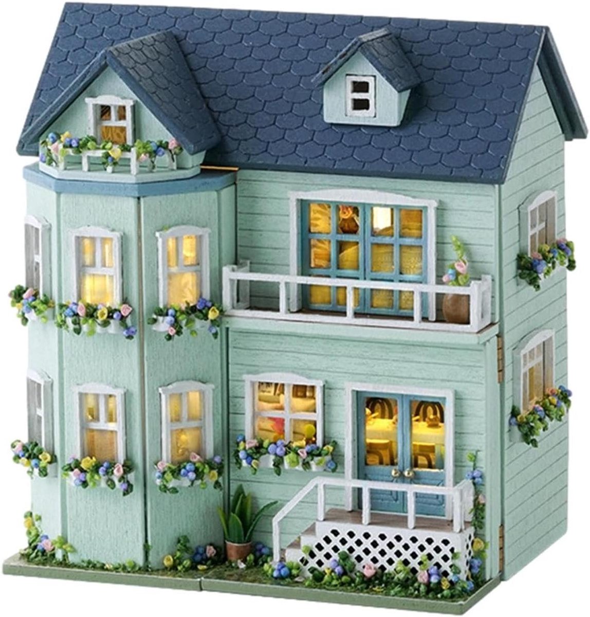 Miniatuur Huisset - Poppenhuis Kit - Hobby Ambachten - Met LED Verlichting - 8.5 x 6.2 x 9.8 cm
