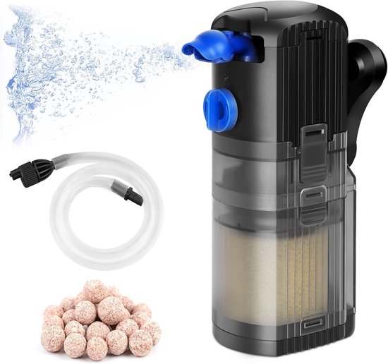 Instelbare doorstroming aquariumfilter - 3-in-1 binnenfilter met waterpomp - 500 l/u - 40-120 l aquaria - 8 W