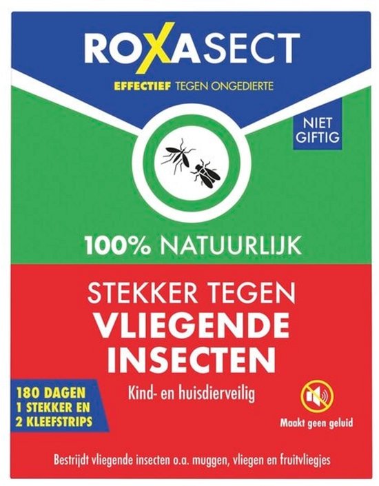 Roxasect UV Stekker tegen muggen en vliegende insecten - 100% natuurlijk - zonder insecticide - kind- en diervriendelijk - 1 stekker incl 2 plakstrips