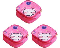 STARRY G 3PCS maandverband, draagbare periode maandverband zakje, maandverband opbergtas, cartoon tampon houder case voor tiener meisjes vrouwen, handtas kleine zakjes voor sundries, lippenstift - roze