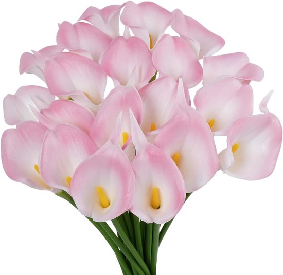 Nep Calla Lelies - Kunstbloemen Boeket - Decoratie Huis - Onderhoudsvrij Altijd Fris - 20 Stuks - Roze Wit