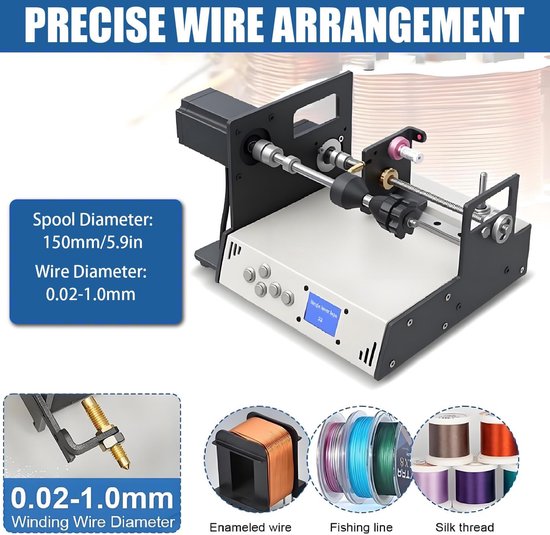 Automatische wikkelmachine - Kabel wikkelapparaat - Precisie spoelen maken - Instelbare snelheid en spoed - 30x30x25 cm - Grijs van Merkloos — afbeelding 5