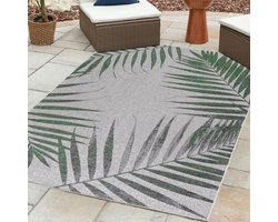 HomebyHome Outdoor tapijt, weerbestendig, 120 x 170 cm, sisal-look, palmdesign, rechthoekig, groen, balkontapijt, waterdicht, keukentapijt, voor tuin, terras, camping, buitentapijt