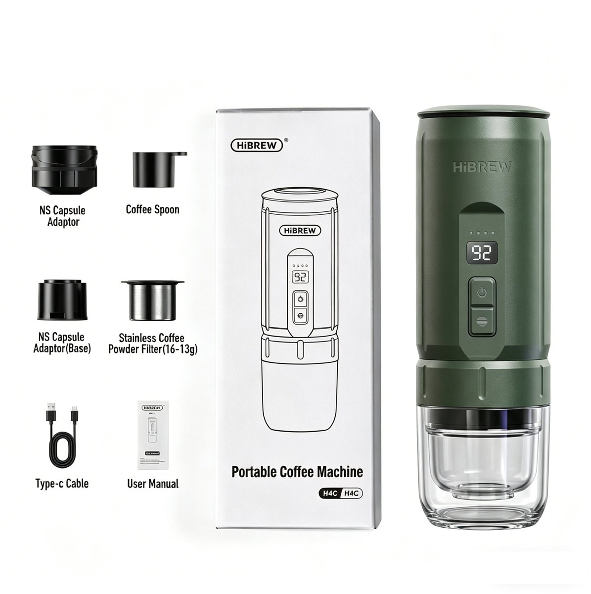 Draagbare Elektrische Espressomachine - Draagbaar Koffiezetapparaat - 7500 mAh batterij - 20 bar druk - Voor Onderweg, Reizen en Camping- 100 ml - - Espresso - Nespresso - Dolce Gusto - Capsule Koffie - Gemalen Koffie - groen