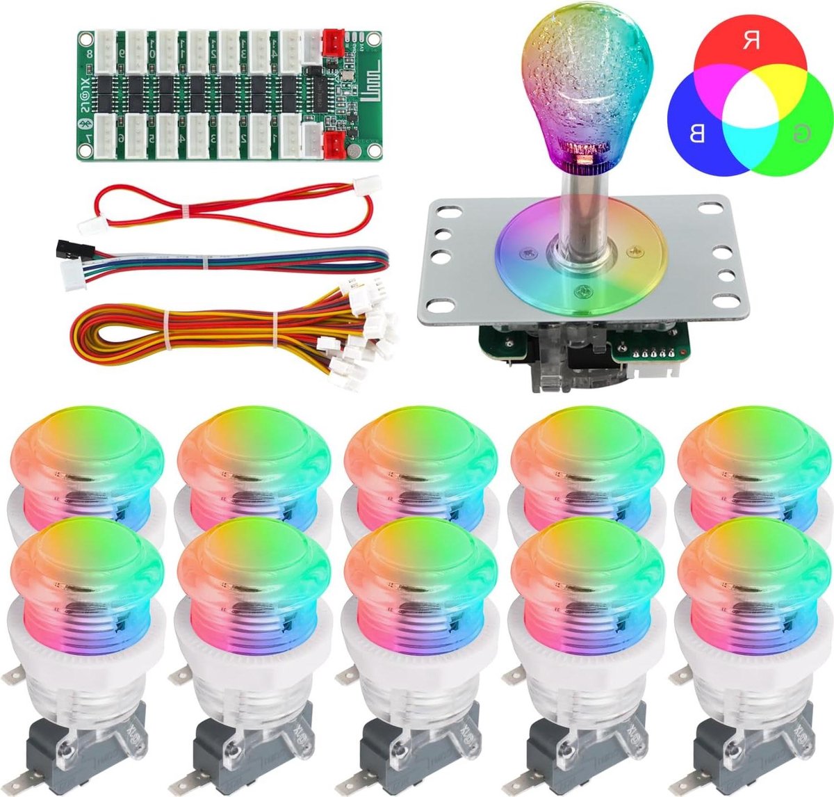 Arcade Controller Kit - DIY Game Besturing - Retro Games Spelen - Verstelbare 4/8 Weg Joystick - 10 RGB Knoppen