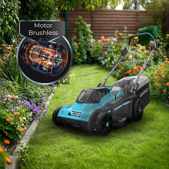 Accu Grasmaaier - Elektrische Grasmaaier - Gras Maaien - Borstelloze Motor - 43 cm Maaibreedte - Blauw — afbeelding 2