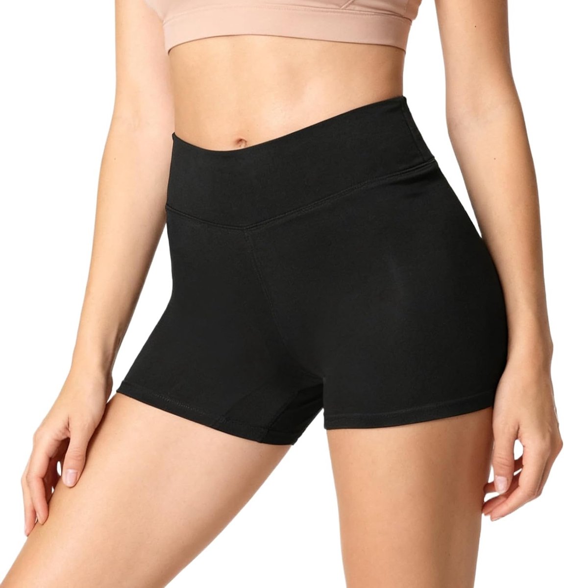 Hoge taille sportshorts voor dames, ideaal voor volleybal, yoga, hardlopen en fitnessactiviteiten in zwart