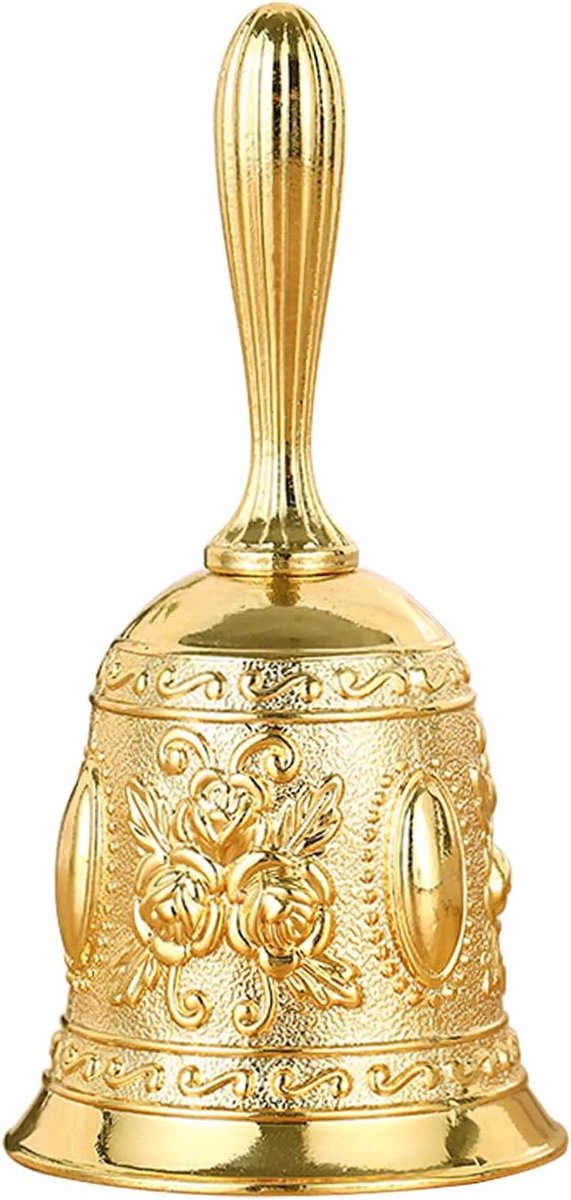 Klassieke Handbel - Servicebel Tafelbel - Gasten Ontvangen - Zuivere Luide Beltoon - 11.3 cm Hoogte - Goud
