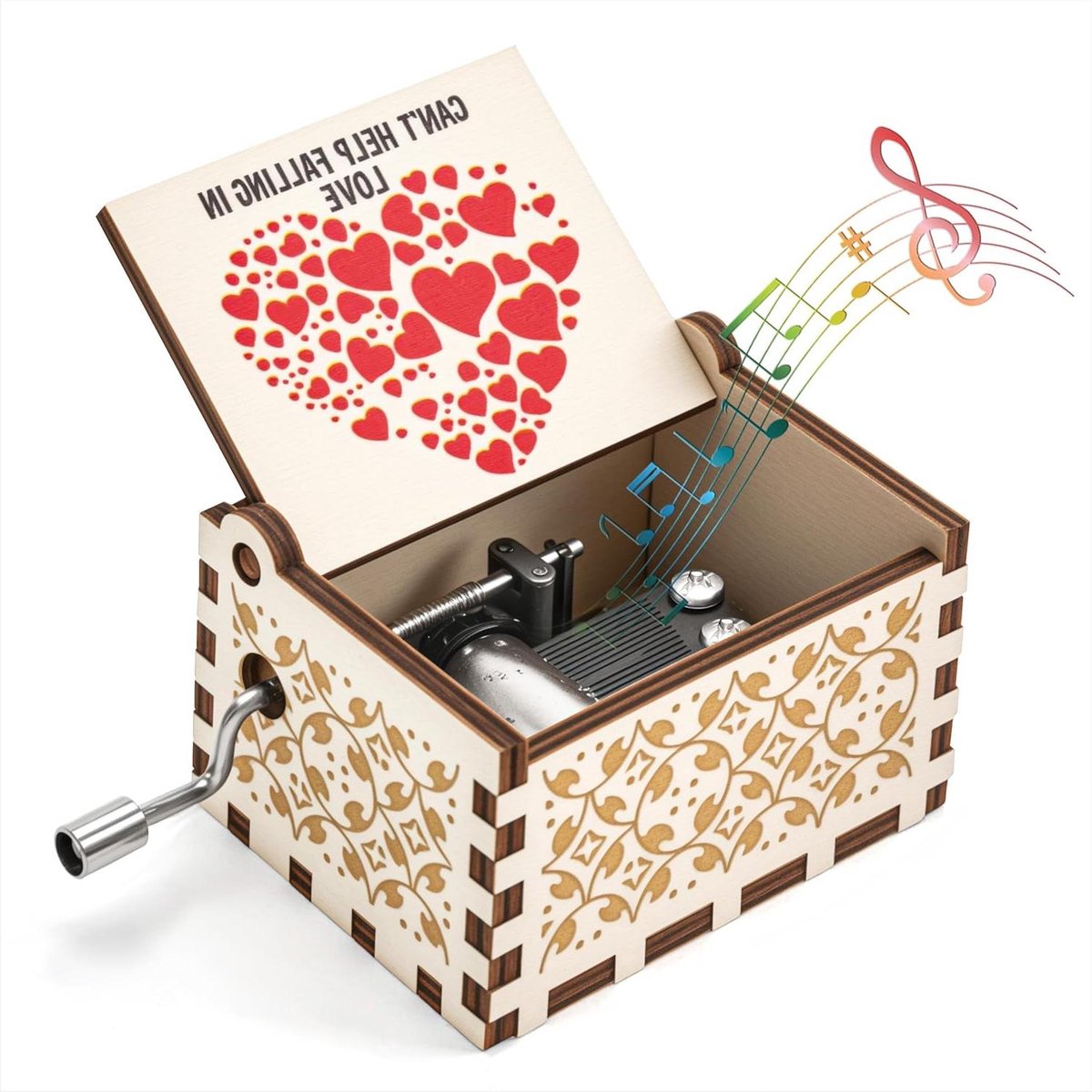 Muziekdoos Hout - Draaibare Melodie - Decoratieve Sfeer - Handslinger Bediening - 65 x 5 cm - Wit