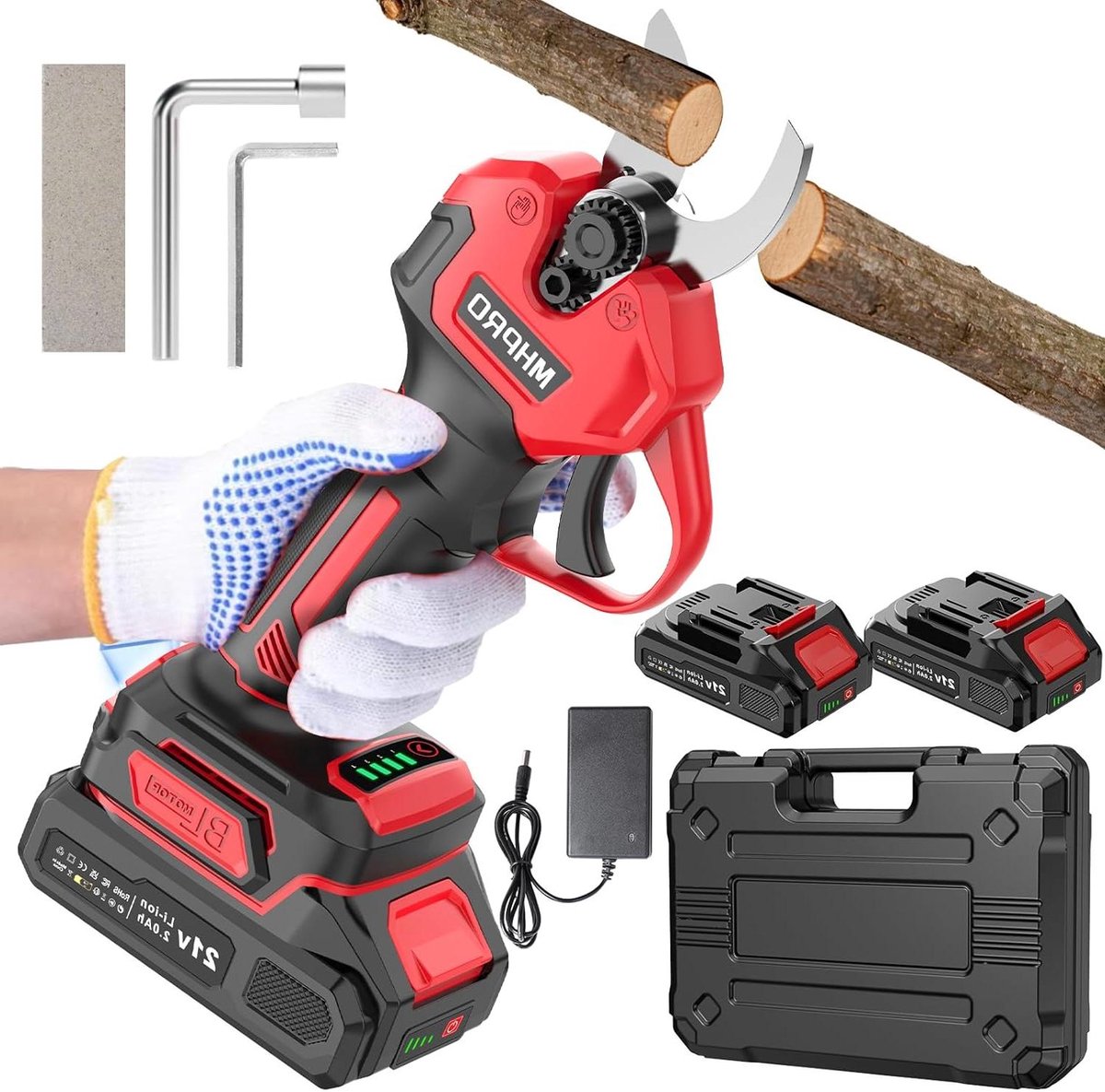 Elektrische Snoeischaar - Tuinschaar Accu - Takken Snoeien - Borstelloze Motor - 30 mm Snoeien - Rood