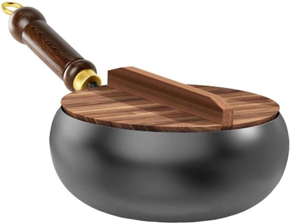Japanse ijzeren pan - Kookwok met deksel - Gelijkmatig koken - Traditioneel handgesmeed - 28 cm - Zwart