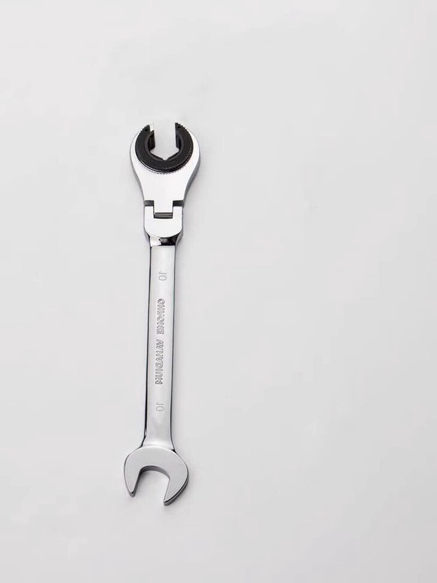 Metrische steeksleutel - Flexibele ratel - Bouten vastdraaien - 180° roterende kop - 10 mm - Zilver