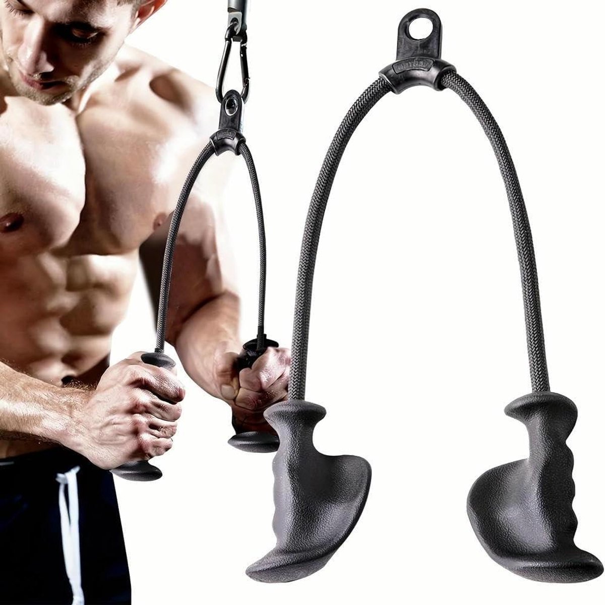 Triceps Touw Handvat - Pull Down Touw - Kracht Training - Ergonomische Grip - 91 cm - Zwart