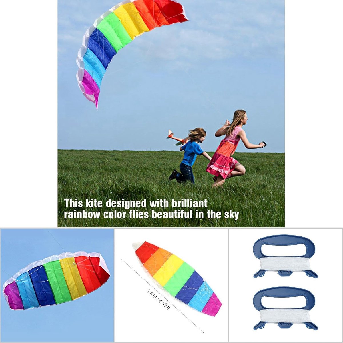 Gekleurde Stuntvlieger - Dubbele Lijn Vlieger - Buitenplezier - Geen Rib Ontwerp - 1.4 meter - Regenboog