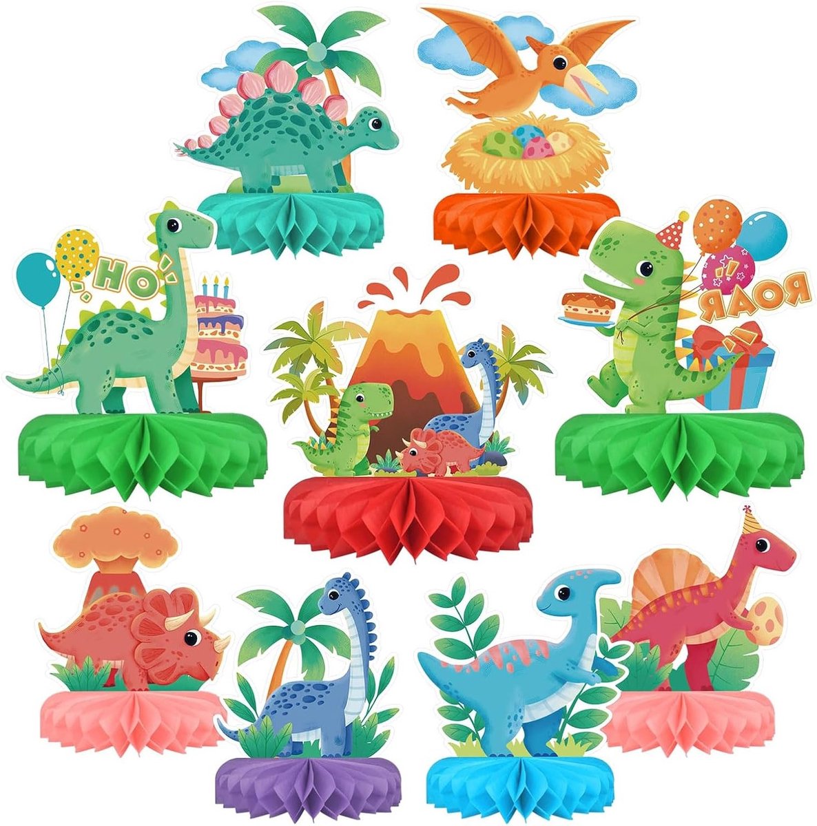 Dinosaurusthema Verjaardagsfeest Accessoires Set - Tafeldecoraties met Honingraat Centerpiece voor een Geweldig Dinosaurusevenement