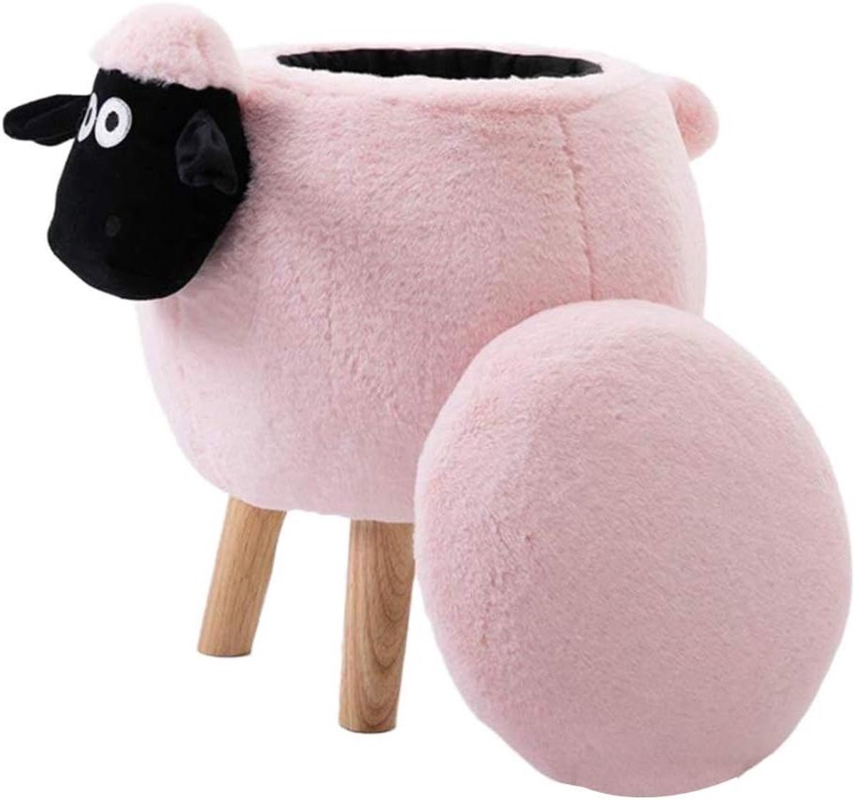 Opbergkruk Pluche - Kinderpoef Dier - Opbergen en Zitten - Fluwelen Gestoffeerd - 36x44x45cm - Roze