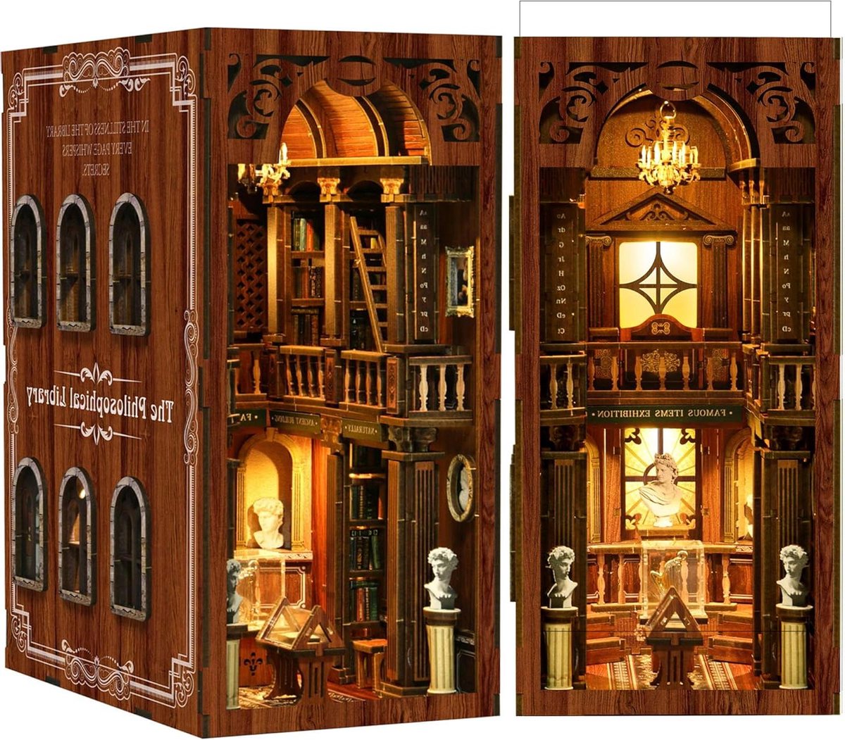 Book Nook Kit voor volwassenen, houten puzzel, doe-het-zelf miniatuurhuis, 3D poppenhuis, boekensteun voor boekenkast, decoratie met ledlicht, creatief cadeau voor lezers