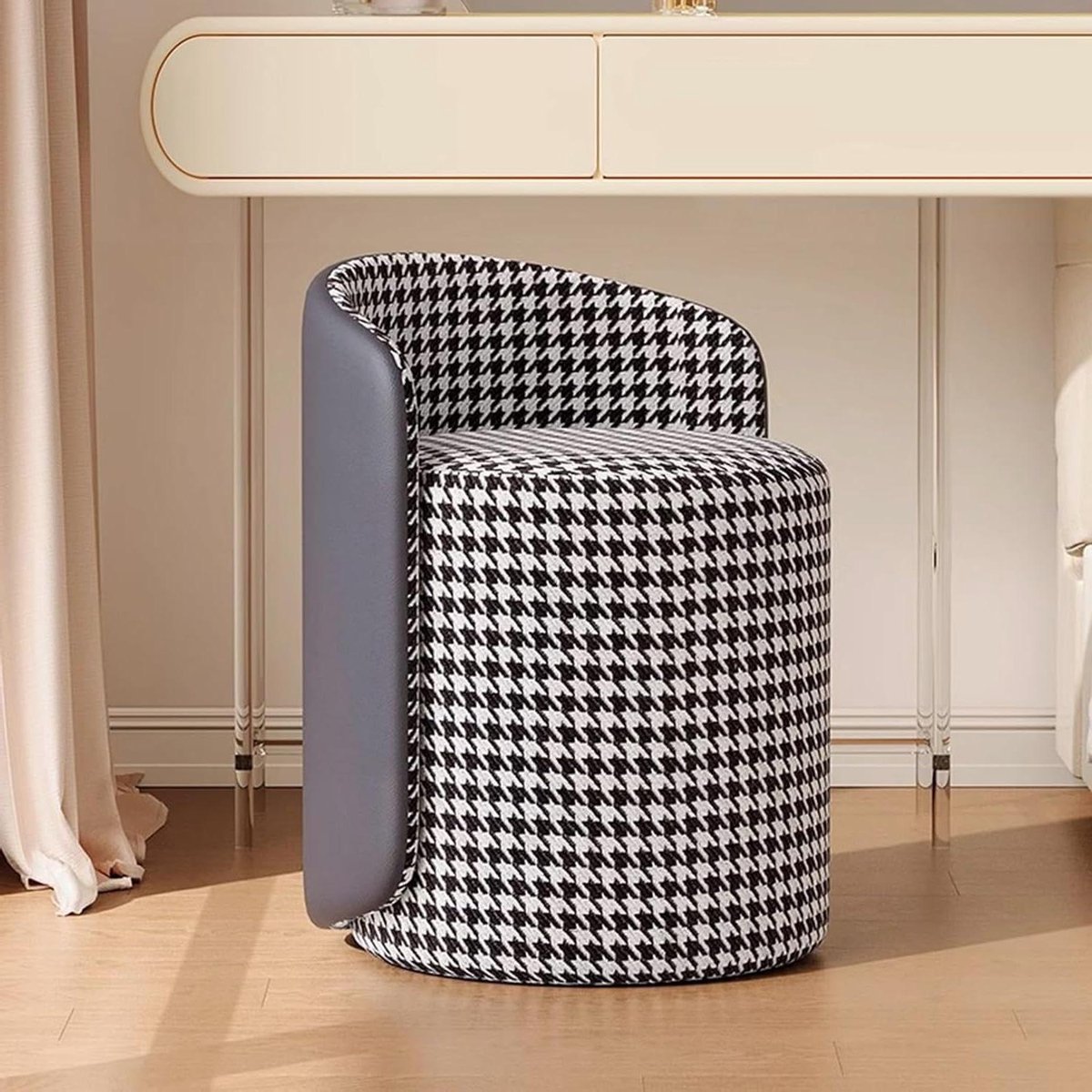 Draaibare Ottomaanse poef - gestoffeerde ronde accent kruk voor woonkamer slaapkamer hal - veelzijdige make-up stoel en voetensteun stijlvolle woondecoratie